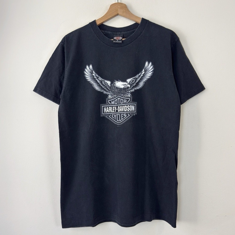 Vintage 90's Harley Davidson Eagle Cleveland Ohio Black Tee Shirt - Medium